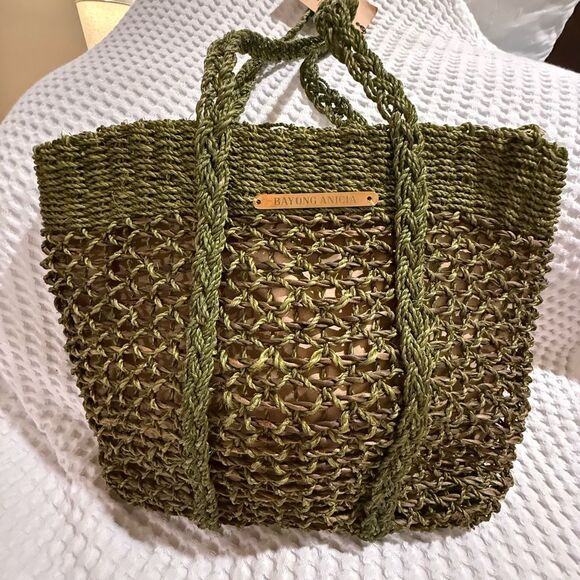 BAYONG ANICIA Handbags - Bayong Anicia Green Woven Straw Tote Bag